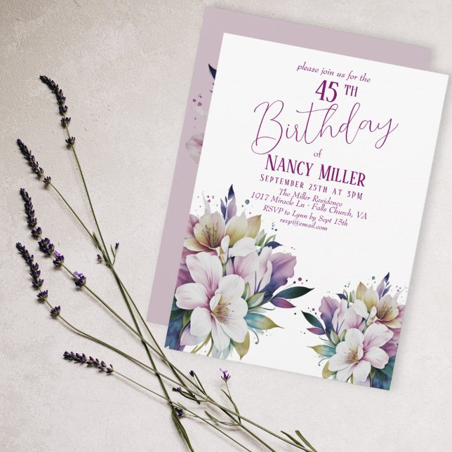 Boho Pastel Flowers 45th Birthday Invitation (Creator Uploaded)