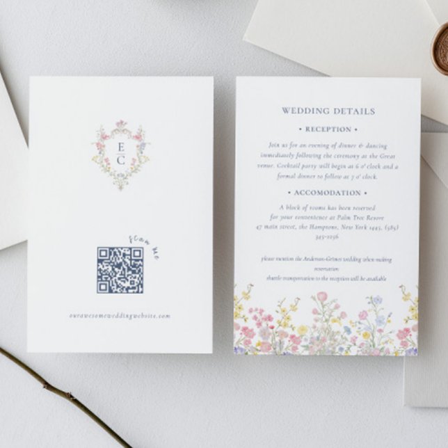 Boho Pastel flowers Elegant Calligraphy Wedding   Enclosure Card (Boho Pastel flowers Elegant Calligraphy Wedding Enclosure Card)