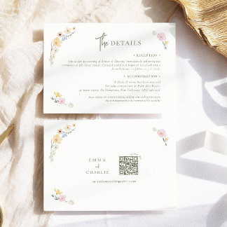 Boho Pastel flowers Elegant Calligraphy Wedding  Enclosure Card
