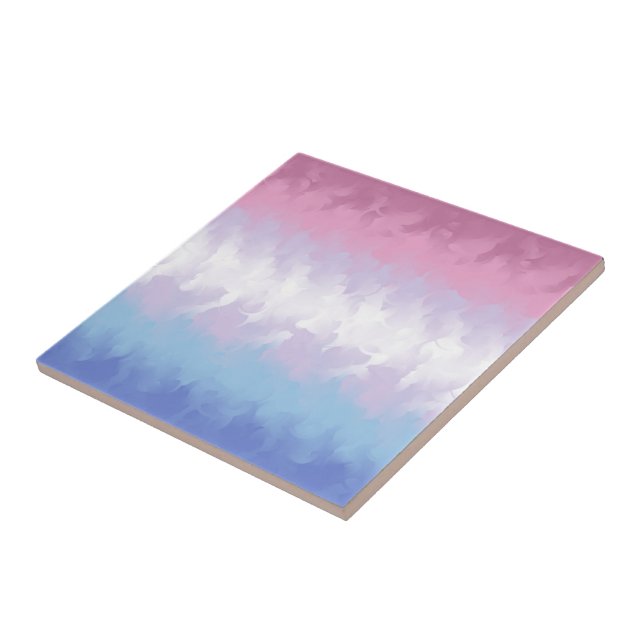 Boho Pastel Fluffy Abstract Bigender Pride Flag Ceramic Tile (Side)