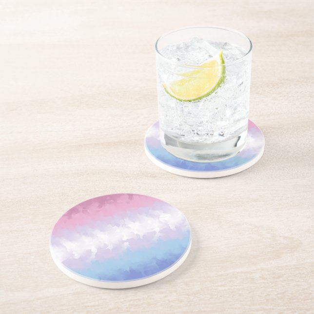 Boho Pastel Fluffy Abstract Bigender Pride Flag Coaster (Side)