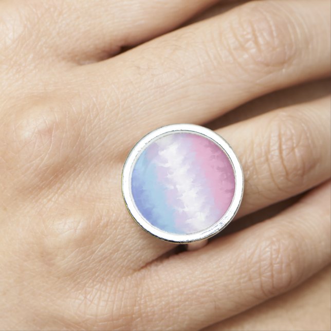 Boho Pastel Fluffy Abstract Bigender Pride Flag Ring (In Situ)
