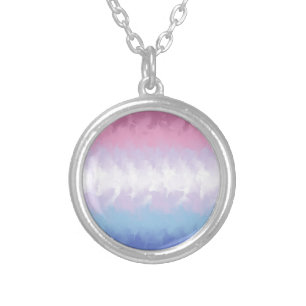 Boho Pastel Fluffy Abstract Bigender Pride Flag Silver Plated Necklace
