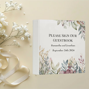 BOHO Pastel Garden Colors Wedding Guest Book 3 Ring Binder
