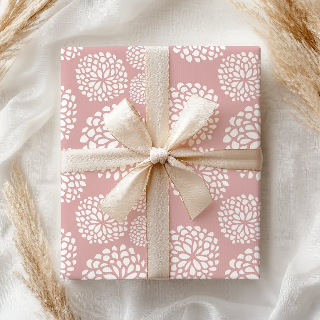 Boho Pastel Girly Modern Pink Floral Wrapping Paper (Creator Uploaded)