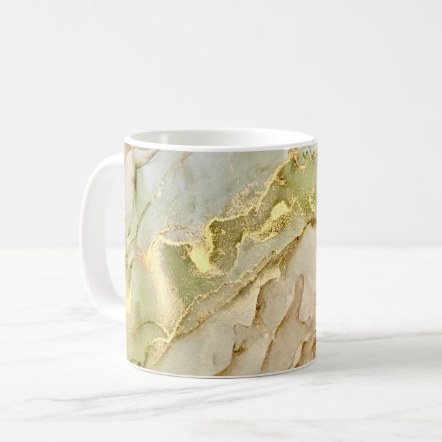 Boho Pastel Green Beige Gold Coffee Mug (Front Left)