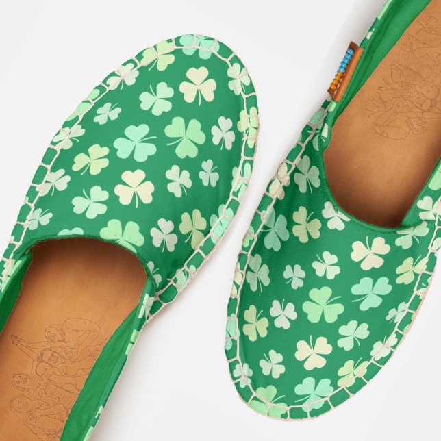 Boho Pastel Green Shamrock Clover Leaf Floral Cool Espadrilles (Creator Uploaded)