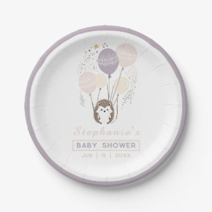Boho Pastel Hedgehog and Balloons Baby Shower Paper Plates