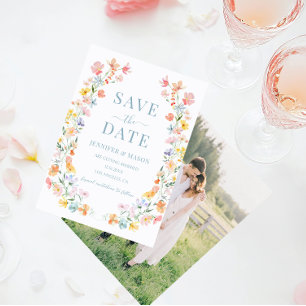 Boho Pastel Meadow Flowers Save The Date Photo Invitation