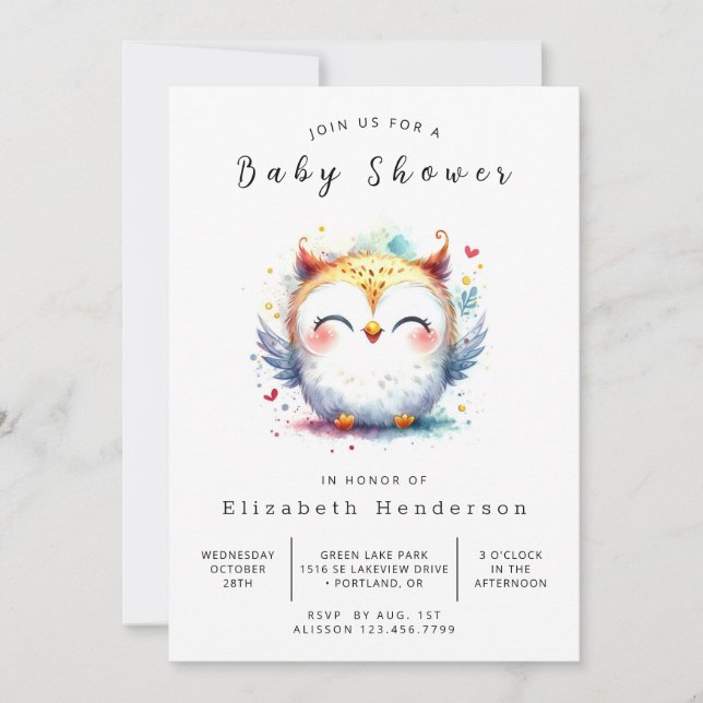 Boho Pastel Owl Baby Shower Invitation (Front)