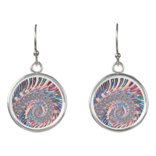 Boho Pastel Pink and Blue Spiral Abstract Fractal Earrings