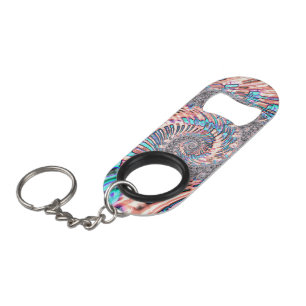 Boho Pastel Pink and Blue Spiral Abstract Fractal Keychain Bottle Opener