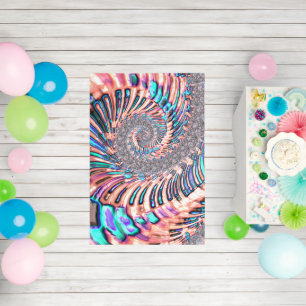 Boho Pastel Pink and Blue Spiral Abstract Fractal Outdoor Rug