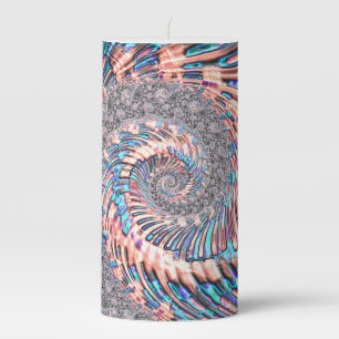 Boho Pastel Pink and Blue Spiral Abstract Fractal Pillar Candle