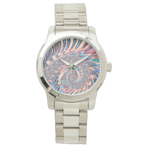 Boho Pastel Pink and Blue Spiral Abstract Fractal Watch