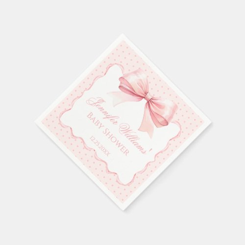 Boho pastel pink bow ribbon baby girl shower paper napkins
