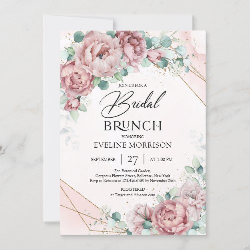 Boho pastel pink floral eucalyptus Bridal brunch Invitation