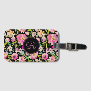 Boho Pastel Pink Floral Watercolor Botanical Luggage Tag
