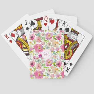 Boho Pastel Pink Floral Watercolor Botanical Poker Cards
