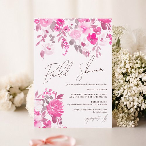 Boho pastel pink hand painted floral bridal shower invitation