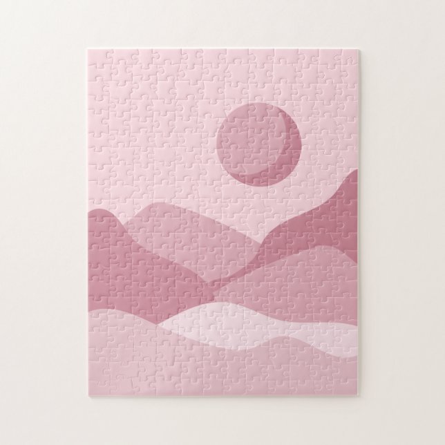 Boho Pastel Pink Landscape Mountains & Moon Sun Jigsaw Puzzle (Vertical)