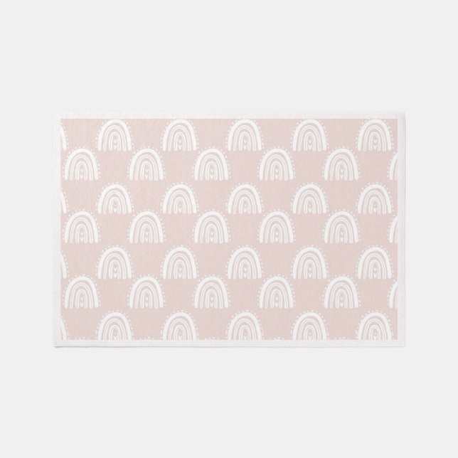 Boho Pastel Pink Scandinavian Rainbow Kids Nursery Rug (Front)