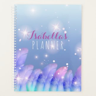 Boho Pastel Purple Pink Feathers Sparkles And Name Planner