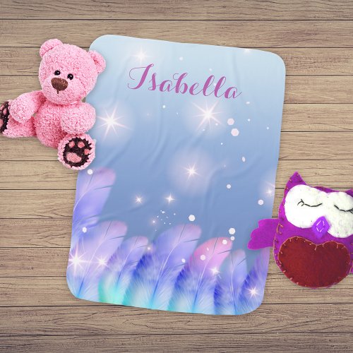 Boho Pastel Purple Pink Feathers Sparkles Custom Baby Blanket