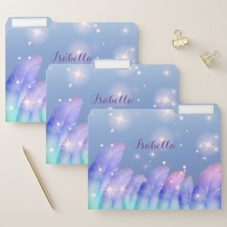 Boho Pastel Purple Pink Feathers Sparkles Custom File Folder
