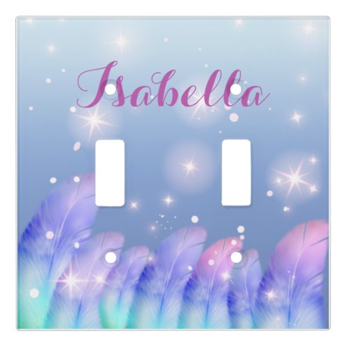Boho Pastel Purple Pink Feathers Sparkles Custom Light Switch Cover