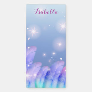 Boho Pastel Purple Pink Feathers Sparkles Custom Magnetic Notepad