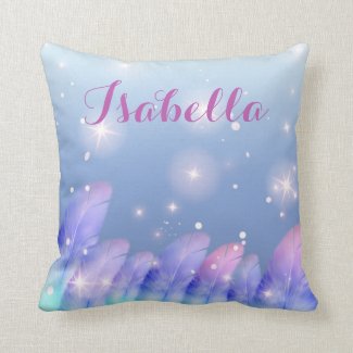 Boho Pastel Purple Pink Feathers Sparkles Custom Throw Pillow