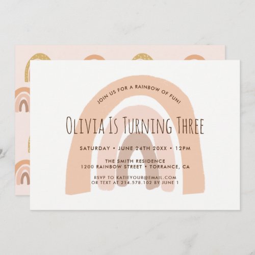 Boho Pastel Rainbow 3rd Birthday Invitation