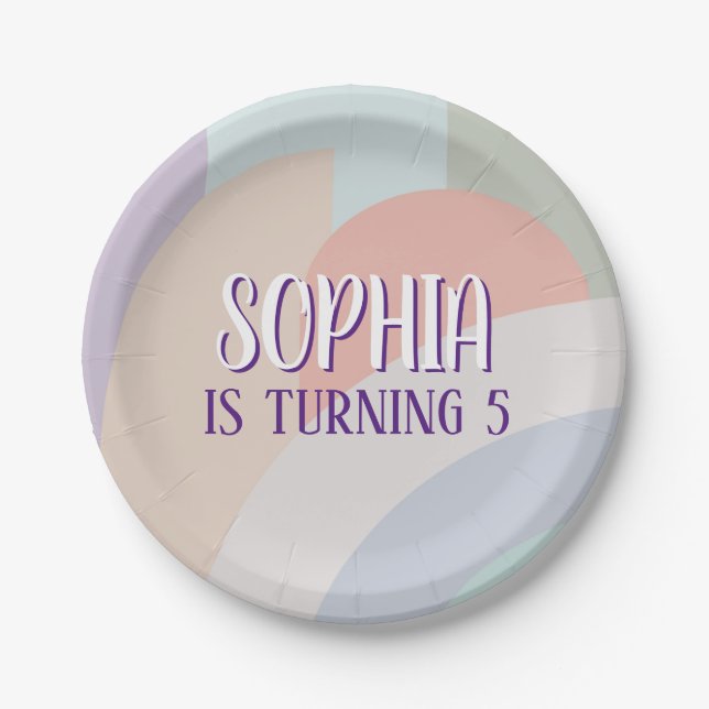 Boho Pastel Rainbow Birthday Paper Plates (Front)