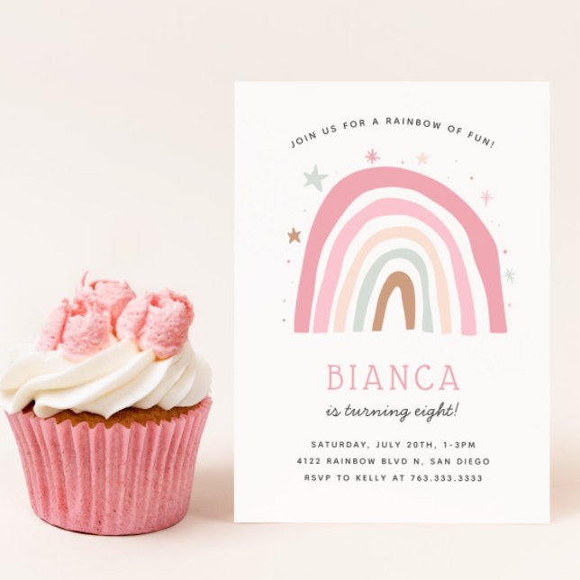 Boho Pastel Rainbow Girl's Birthday Party Invitation (Creator Uploaded)