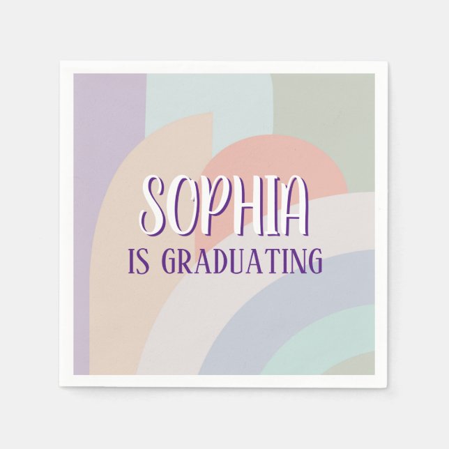 Boho Pastel Rainbow Graduation Napkins (Front)