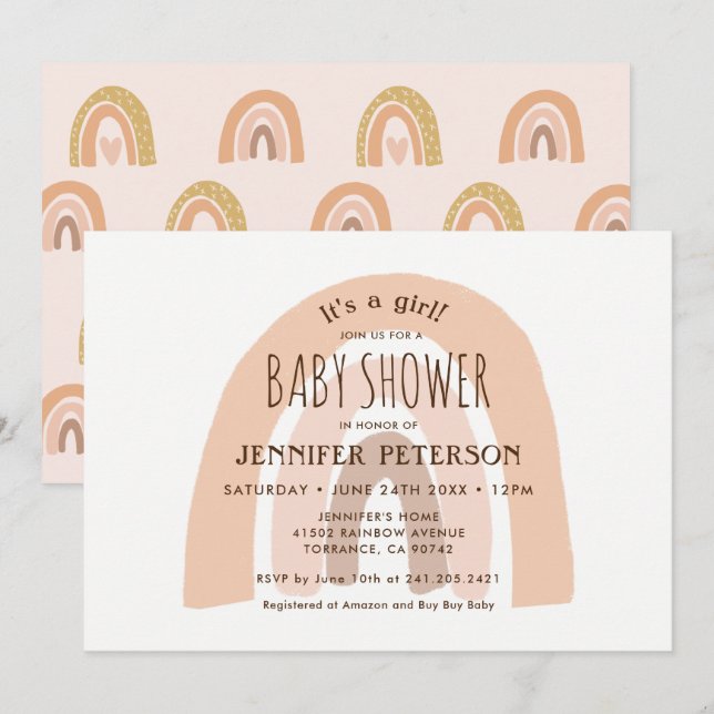 Boho Pastel Rainbow It's a Girl Baby Shower  Invitation (Front/Back)