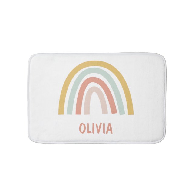 Boho Pastel Rainbow Personalized Bath Mat (Front)