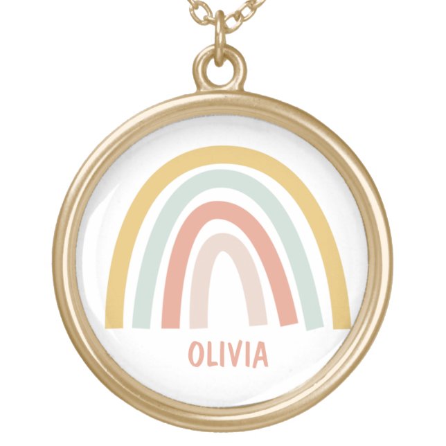 Boho Pastel Rainbow Personalized Gold Plated Necklace (Front)
