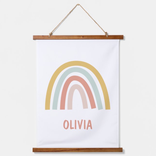 Boho Pastel Rainbow Personalized Hanging Tapestry (Front)