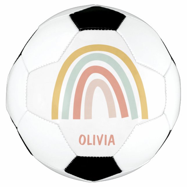 Boho Pastel Rainbow Personalized Soccer Ball (Front)