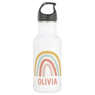 Boho Pastel Rainbow Personalized Stainless Steel Water Bottle