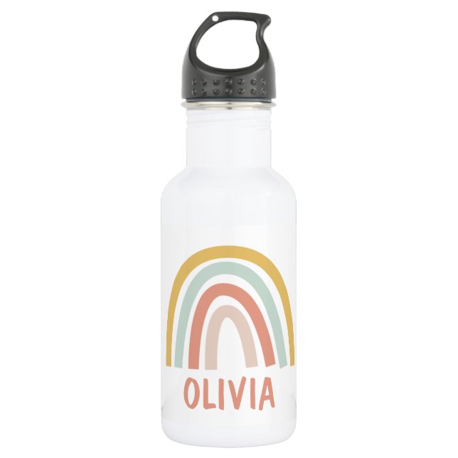 Boho Pastel Rainbow Personalized Stainless Steel Water Bottle (Front)