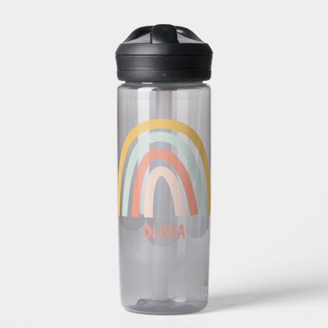 Boho Pastel Rainbow Personalized Water Bottle (Front)