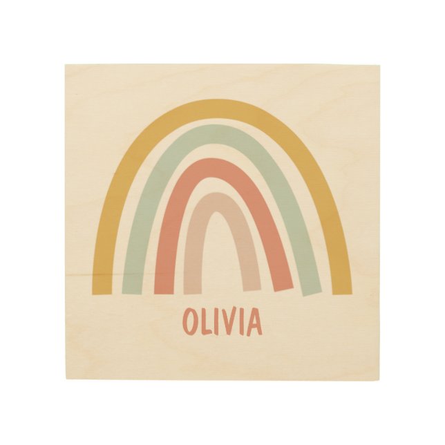 Boho Pastel Rainbow Personalized Wood Wall Art (Front)