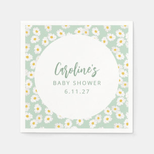 Boho Pastel Sage Daisies Floral Custom Baby Shower Napkins