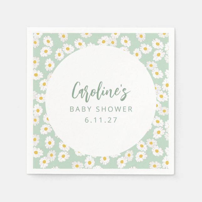 Boho Pastel Sage Daisies Floral Custom Baby Shower Napkins (Front)