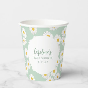 Boho Pastel Sage Daisies Floral Custom Baby Shower Paper Cups