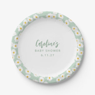 Boho Pastel Sage Daisies Floral Custom Baby Shower Paper Plates