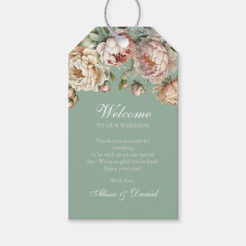 Boho Pastel Sage Green Blush Pink Peonies Wedding Gift Tags